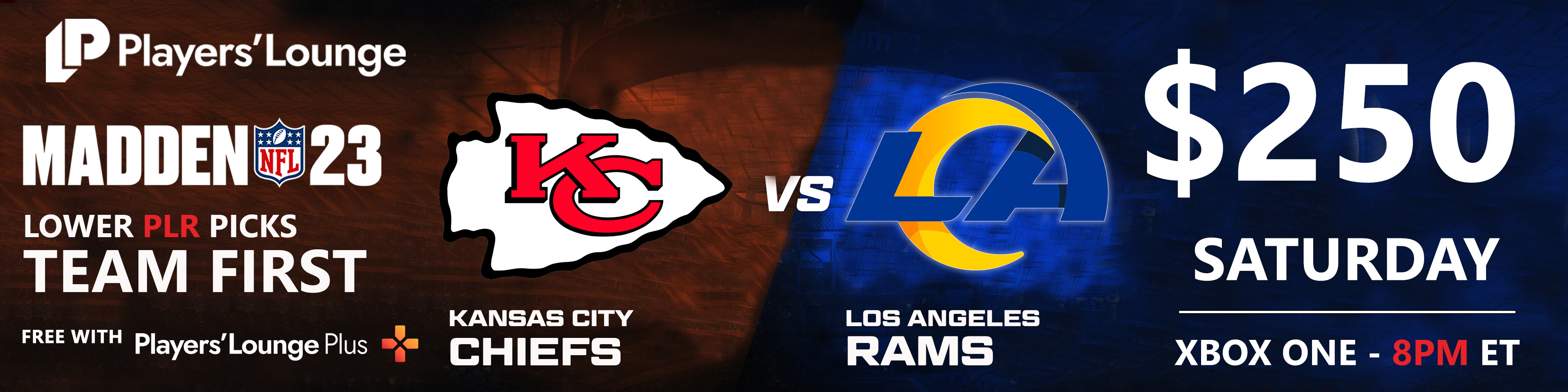 Players' Lounge - $250 Madden 23 NFL Matchup Chiefs vs Rams